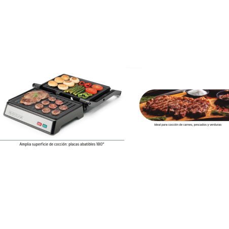 GRILL INOX Orbegozo. Placa con capa antiadherente de 23 x 14,5 cm. Potencia de 1000W