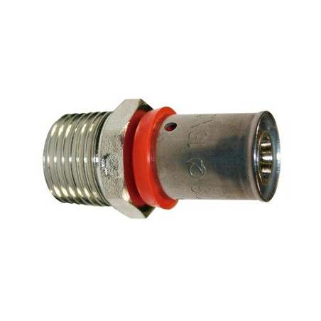 Pack of 5 3/4" male multi-layer threaded connectors for 25 mm pipe, requiring a crimping machine, grey