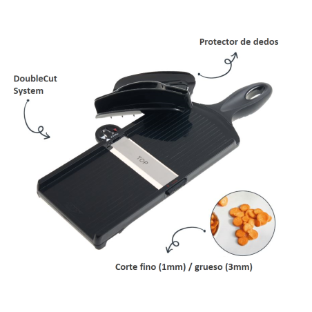 Mandolina bidirezionale 14 x 42 cm con lama in acciaio inox - Taglio fine (1mm) e grosso (3mm), base antiscivolo