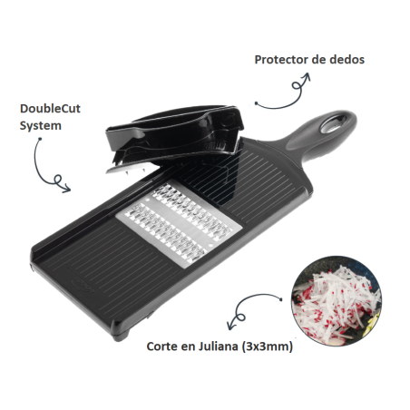 Mandolim Bidirecional 14x42 cm com Lâmina de Aço Inox - Corte Julienne Preciso 3x3 mm, Base Antiderrapante