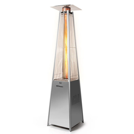  Pyramidenförmiger Terrassenofen Orbegozo für Butan-Propangas im Freien.  Edelstahl-Finish.  Leistung 13000W.