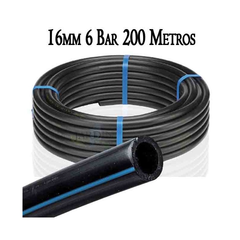 Tuyau polyéthylène alimentaire 16mm 6 bar 200m, basse densité bande bleu, Suinga