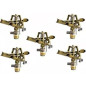Pack 5 x Adjustable 1/2" brass zinc irrigation sprinkler. Range 7-12.5 m. Flow rate 9 to 20 liters/minute Pack 5 x Adjustable 1/2" brass zinc irrigation sprinkler. Range 7-12.5 m. Flow rate 9 to 20 liters/minute