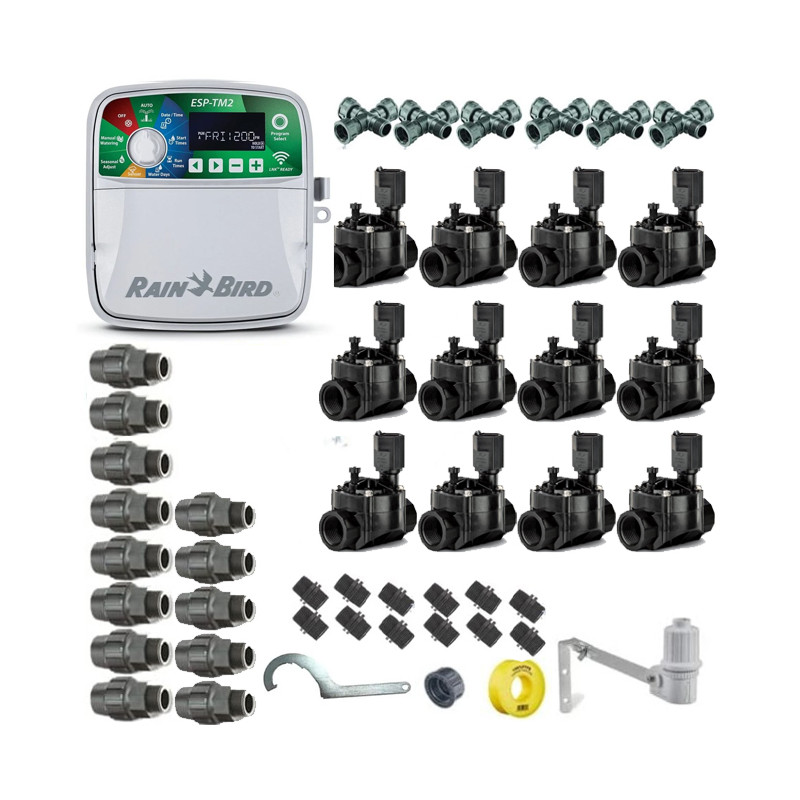 Kit professionnel d'irrigation automatique Rain Bird de 12 zones 24V pour tuyaux de 32mm