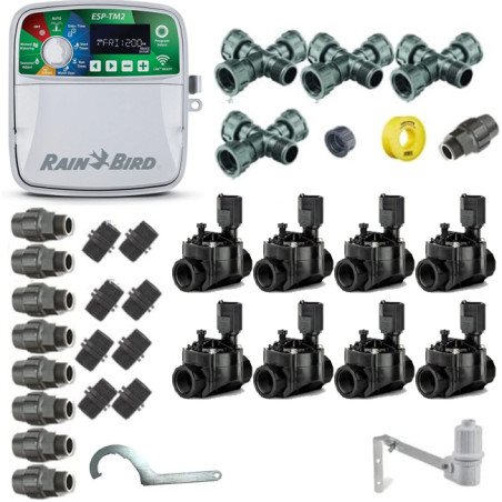Rain Bird 24V 8-Zonen-Bewässerungsautomatik-Set für 32-mm-Schläuche | Inklusive Programmiergerät, Magnetventilen und Zubehör