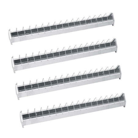 4 Stück Futtertröge aus Metall für Hühner | Gitter von 100x10x13 cm | Anti-Sitzsystem | Ideal für 24 Hühner
