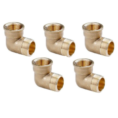 Pacote com 5 cotovelos macho e fêmea de latão de 1/2''