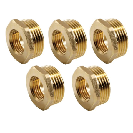 Pack 5 Tuerca latón 1'' x 1/2'' | Accesorio latón Aenor | Reductor de latón roscados | Tuerca reducida latón Aire, Agua, Gas