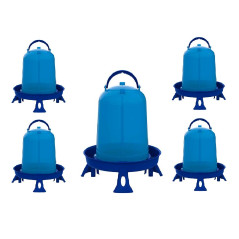 5 Stück Hühnertränken 8 Liter | 32x37 cm | Robustes Plastik | Ideal für Boden oder Aufhängen | Mit Beinen | Blau