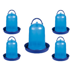 Set di 5 Abbeveratoi per Galline 3 Litri | 23x22 cm | Plastica Resistente | Ideale per il Terreno o da Appendere | Senza Piedi |