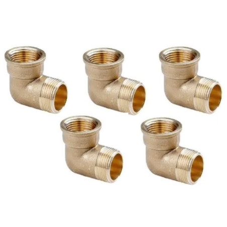 Lot de 5 Coude mâle femelle en laiton 1'' | Accessoire en laiton Aenor | Coude fileté 1'' | Union des tuyaux d'irrigation | Conn