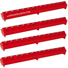 Set di 4 Mangiatoie in Plastica per Galline | Con Fori 100x12x13 cm | Mangime per Pulcini di 1ª Età | Ideale per 24 Galline