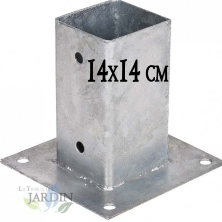 Pack of 4 Post Base 14x14 cm Galvanized Steel Ground Anchor | Support for Square Wooden Posts | Base 20x20 cm