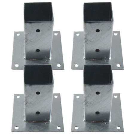 Lot de 4 Ancrage métallique carré 12x12 cm, base 17,5x17,5 cm Support d'ancrage à Visser pour Poteau pour Béton, Clôtures