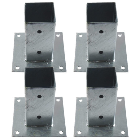 Lot de 4 Ancrage métallique carré 14x14 cm, base 20x20 cm| Support d'ancrage à Visser pour Poteau pour Béton, Clôtures, Gazebos