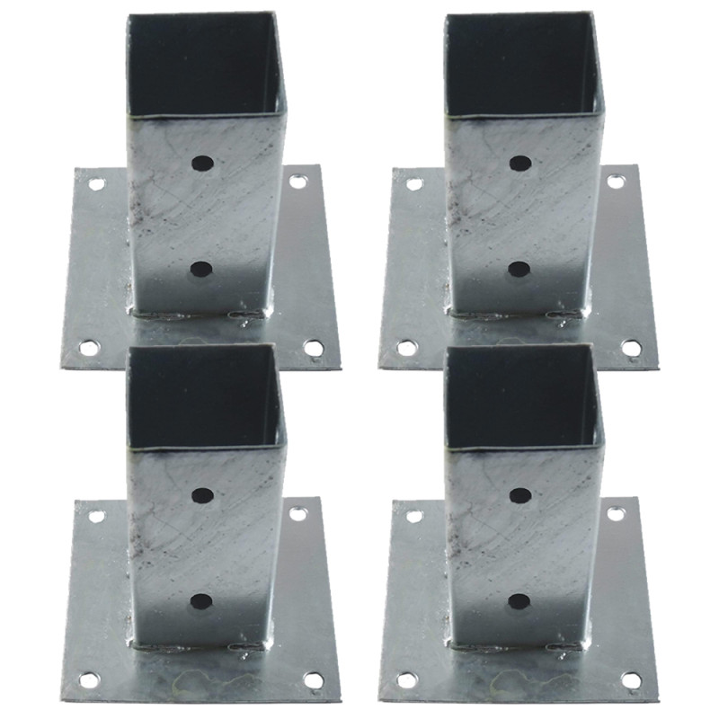Confezione da 4 basi per pali 14x14 cm in acciaio zincato | Ancoraggi a terra | Supporto per pali quadrati in legno | Base 20x20
