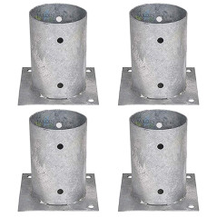 Lot de 4 Ancrage métallique rond 10 cm, hauteur 15 cm Support d'ancrage à Visser pour Poteau pour Béton, Clôtures, Gazebos