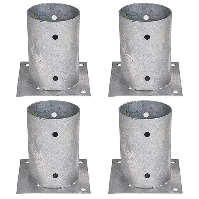 Pack 4 Base para Poste de madera redondo 10 cm | Anclaje Galvanizado Suelo para Postes | Soporte para Poste de Madera redondo
