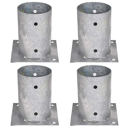 Pack 4 Base para Poste de madera redondo 10 cm | Anclaje Galvanizado Suelo para Postes | Soporte para Poste de Madera redondo