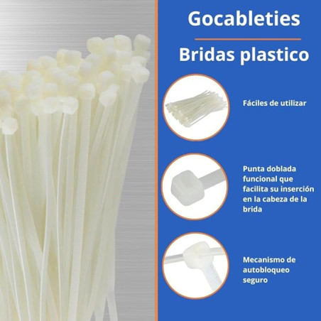 Pack of 50 white nylon cable ties, 3.6 x 300 mm | White cable ties for garden, plumbing, and electrical fencing.