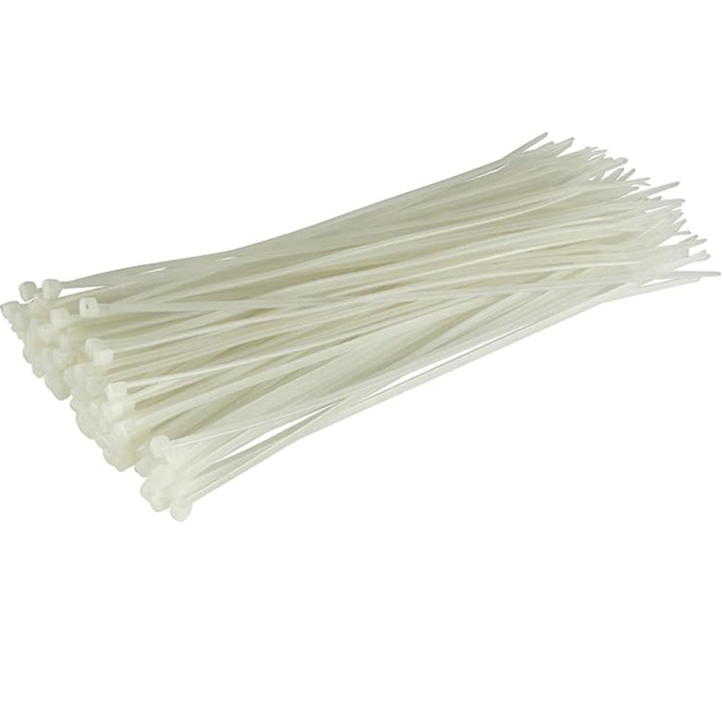 Pack of 50 white nylon cable ties, 3.6 x 200 mm | White cable ties for garden, plumbing, and electrical fencing.