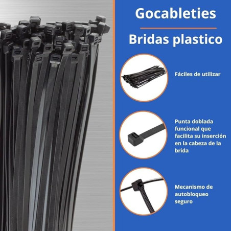 50er-Pack schwarze Kabelbinder aus Nylon, 3,6 x 250 mm | Schwarze Kabelbinder für Garten-, Sanitär- und Elektrozäune.
