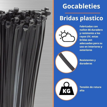 Pack of 50 black nylon cable ties, 3.6 x 200 mm | Black cable ties for garden, plumbing, and electrical fencing.