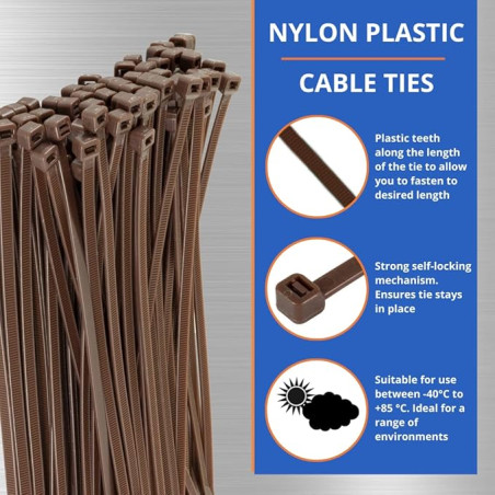 50 Stück braune Nylon-Kabelbinder, 3,6 x 300 mm | Mehrzweck-Kabelbinder in Braun für Garten-, Klempner- und Elektroarbeiten