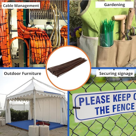 Confezione da 50 fascette stringicavo in nylon marrone, 3,6 x 300 mm | Fascette stringicavo marroni multiuso per giardinaggio, i