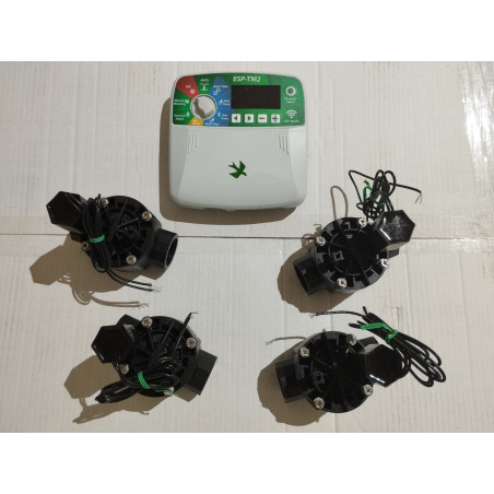 Programador de irrigação elétrica automática para ambientes internos Rain Bird ESP-TM2 de 4 zonas + 4 válvulas solenoides 100HV 