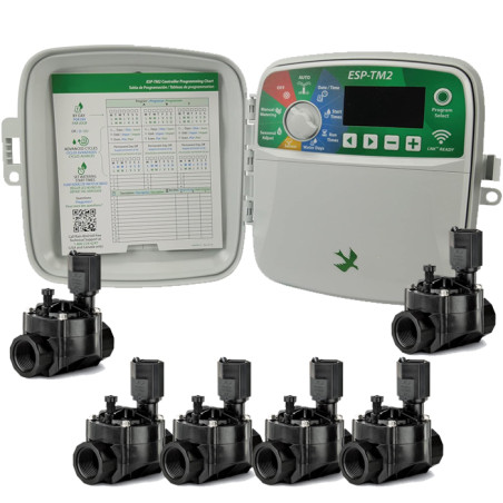 Programador de Riego ESP-TM2 6 zonas Exterior Rain Bird  | Riego Automatico para Jardin |  6 Electroválvulas 100HV 24V 1''