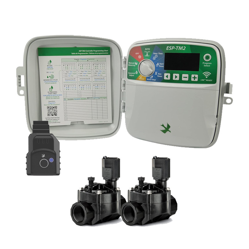 Programmateur d'arrosage extérieur Wi-Fi 4 zones Rain Bird ESP-TM2 | Arrosage automatique du jardin | 2 Electrovannes 100HV 24V Programmateur d'arrosage extérieur Wi-Fi 4 zones Rain Bird ESP-TM2 | Arrosage automatique du jardin | 2 Electrovannes 100HV 24V