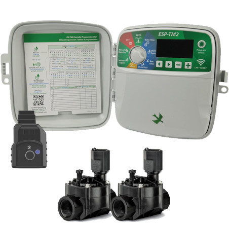 Programmateur d'arrosage extérieur Wi-Fi 4 zones Rain Bird ESP-TM2 | Arrosage automatique du jardin | 2 Electrovannes 100HV 24V