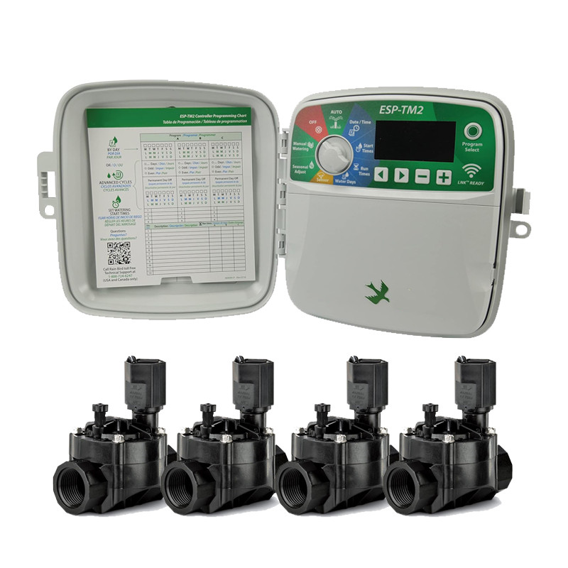 Programmateur d'arrosage extérieur 4 zones Rain Bird ESP-TM2 | Arrosage automatique du jardin | 4 Electrovannes 100HV 24V 1'' Programmateur d'arrosage extérieur 4 zones Rain Bird ESP-TM2 | Arrosage automatique du jardin | 4 Electrovannes 100HV 24V 1''