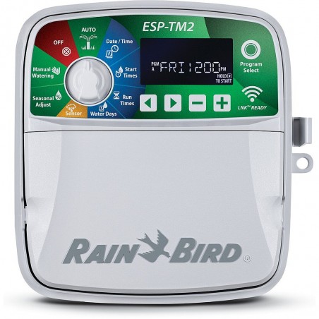 Programador de irrigação elétrica automática para ambientes internos Rain Bird ESP-TM2 de 4 zonas + 2 válvulas solenoides 100HV 
