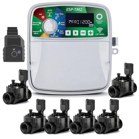 Rain Bird ESP-TM2 6-Zone Indoor Wi-Fi Irrigation Controller | Automatic Garden Irrigation | 6 100HV 24V 1" Solenoid Valves