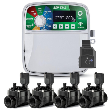 Rain Bird ESP-TM2 4-Zone Indoor Wi-Fi Irrigation Controller | Automatic Garden Irrigation | 4 100HV 24V 1" Solenoid Valves
