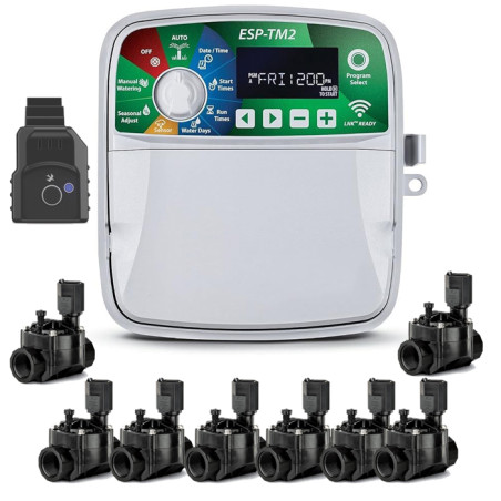 Rain Bird ESP-TM2 8-Zone Indoor Wi-Fi Irrigation Controller | Automatic Garden Irrigation | 8 100HV 24V 1" Solenoid Valves