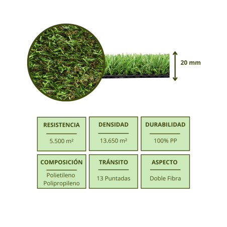 Gazon artificiel Bali 20 mm | Rouleau de 2 x 5 m | Gazon synthétique réaliste | Idéal pour jardins et terrasses