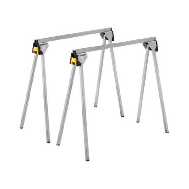 Lot de 2 Chevalets pliants en métal Stanley | Ouvert: 73,6 x 42,4 x 85,5 cm | Plié: 10,5 x 9,6 x 79,4 cm Lot de 2 Chevalets pliants en métal Stanley | Ouvert: 73,6 x 42,4 x 85,5 cm | Plié: 10,5 x 9,6 x 79,4 cm