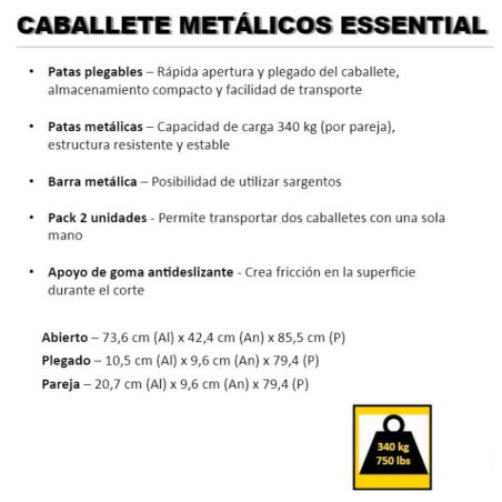 Pack 2 Caballetes Plegables de metal Stanley | Abierto: 73,6 x 42,4 x 85,5 cm | Plegado: 10,5 x 9,6 x 79,4 cm