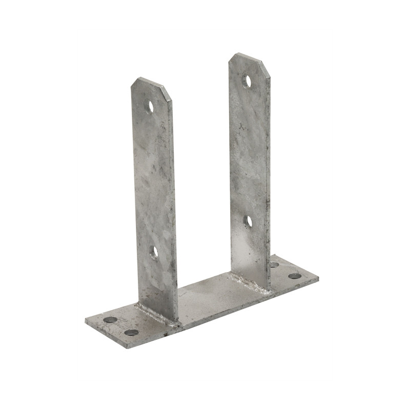Base U per palo in legno da 7 cm | Ancoraggio per pavimento a forma di U zincato | Supporto per palo in legno 16x20x7,1 cm