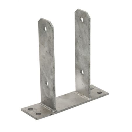 Base en U para Poste de madera 7 cm | Anclaje Galvanizado Suelo en U | Soporte para Poste de Madera 16x20x7,1 cm