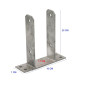 Base U per palo in legno da 7 cm | Ancoraggio per pavimento a forma di U zincato | Supporto per palo in legno 16x20x7,1 cm