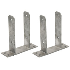 Lot de 2 bases en U pour poteaux bois de 7 cm | Ancrage de sol galvanisé en U | Support poteau bois 16 x 20 x 7,1 cm