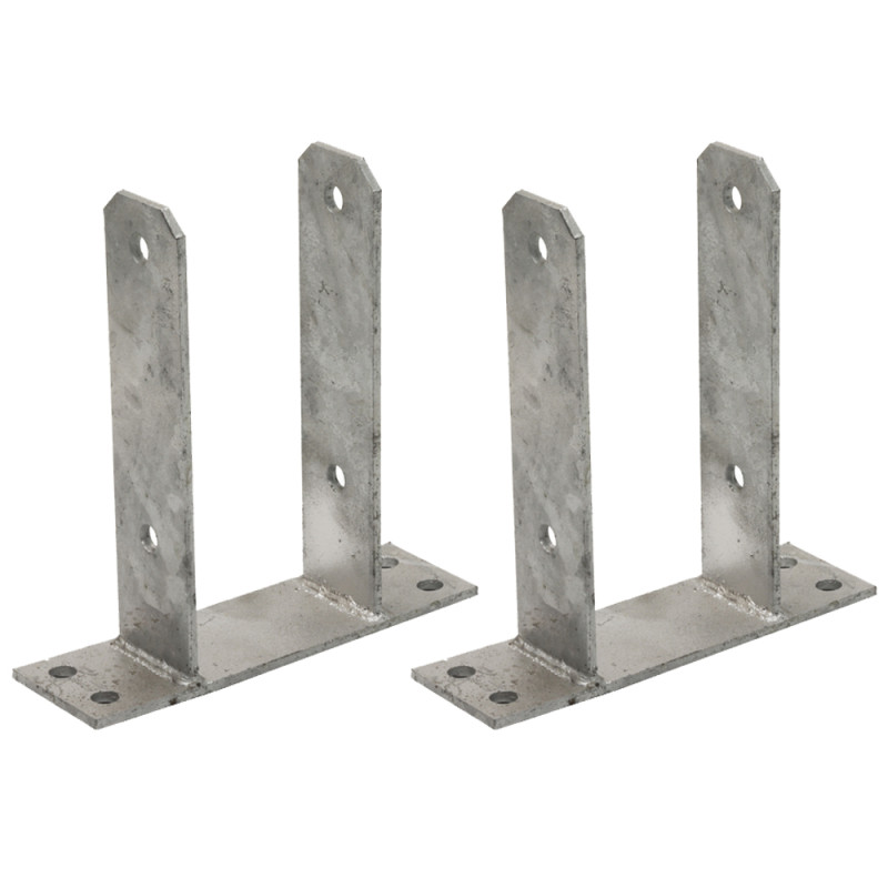 Pack 2 Base en U para Poste de madera 7 cm | Anclaje Galvanizado Suelo en U | Soporte Poste de Madera 16x20x7,1 cm