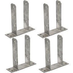 Lot de 4 bases en U pour poteaux bois de 7 cm | Ancrage de sol galvanisé en U | Support poteau bois 16 x 20 x 7,1 cm