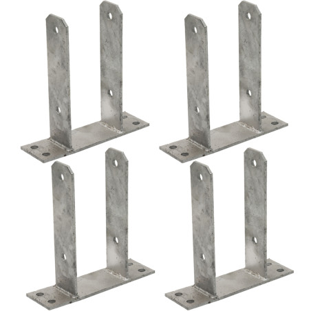 Pack 4 Base en U para Poste de madera 7 cm | Anclaje Galvanizado Suelo en U | Soporte Poste de Madera 16x20x7,1 cm