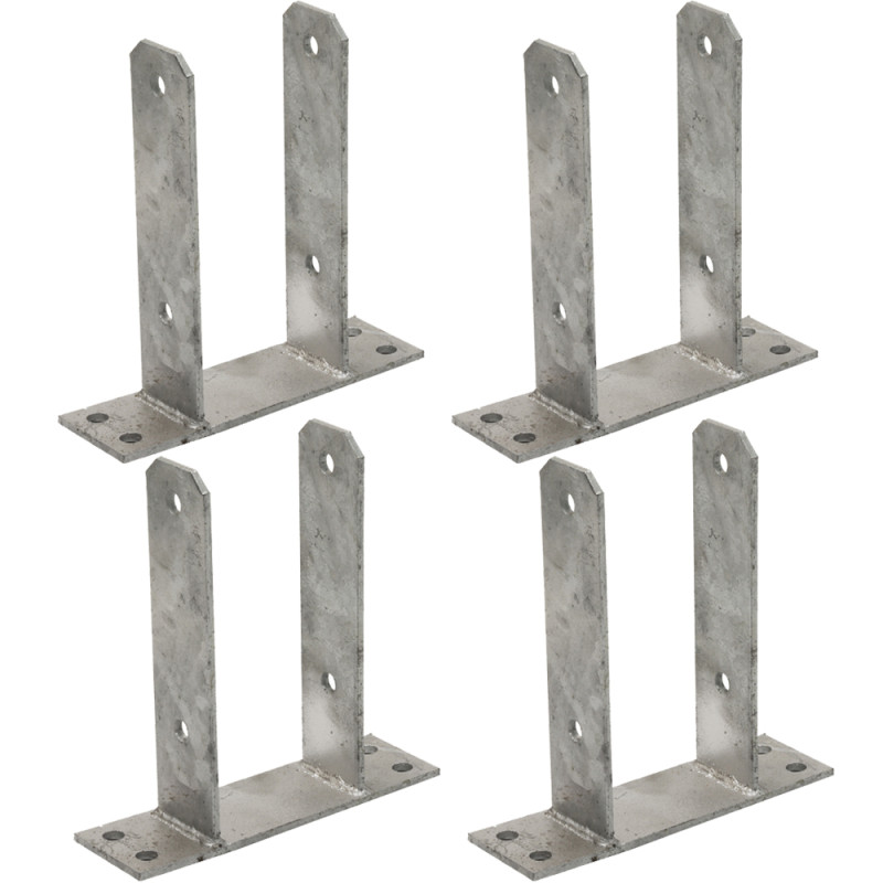Confezione da 4 basi a U per pali in legno da 7 cm | Ancoraggio a pavimento a U zincato | Supporto per pali in legno 16 x 20 x 7