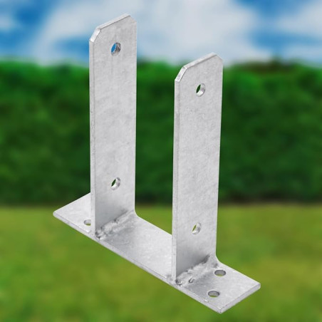 Base en U para Poste de madera 7 cm | Anclaje Galvanizado Suelo en U | Soporte para Poste de Madera 16x20x7,1 cm